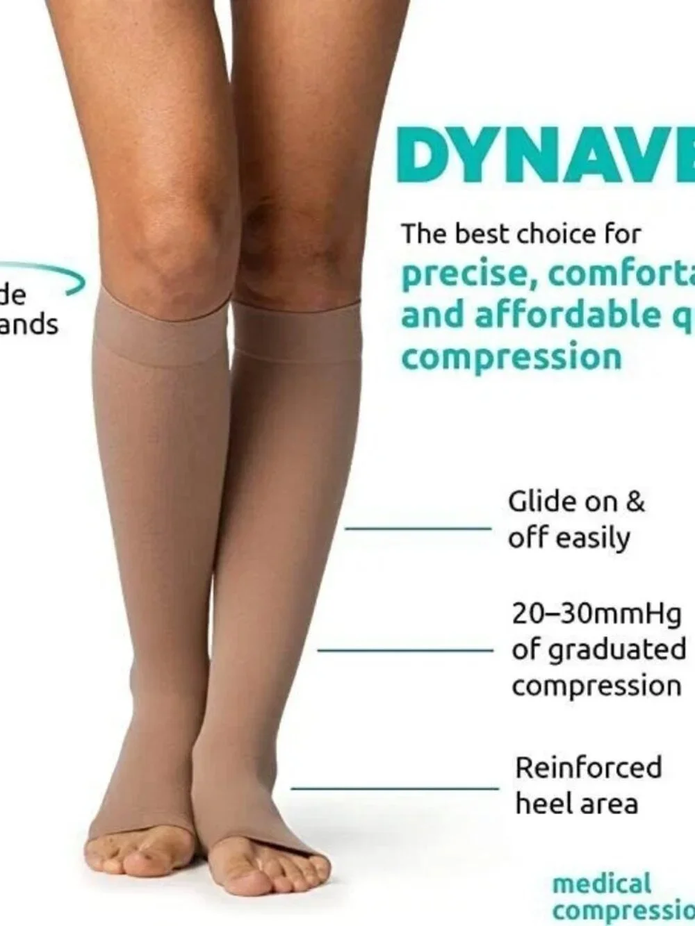 SIGVARIS Women’s DYNAVEN Open Toe Calf-High Beige Socks 20-30mm Large (LL)